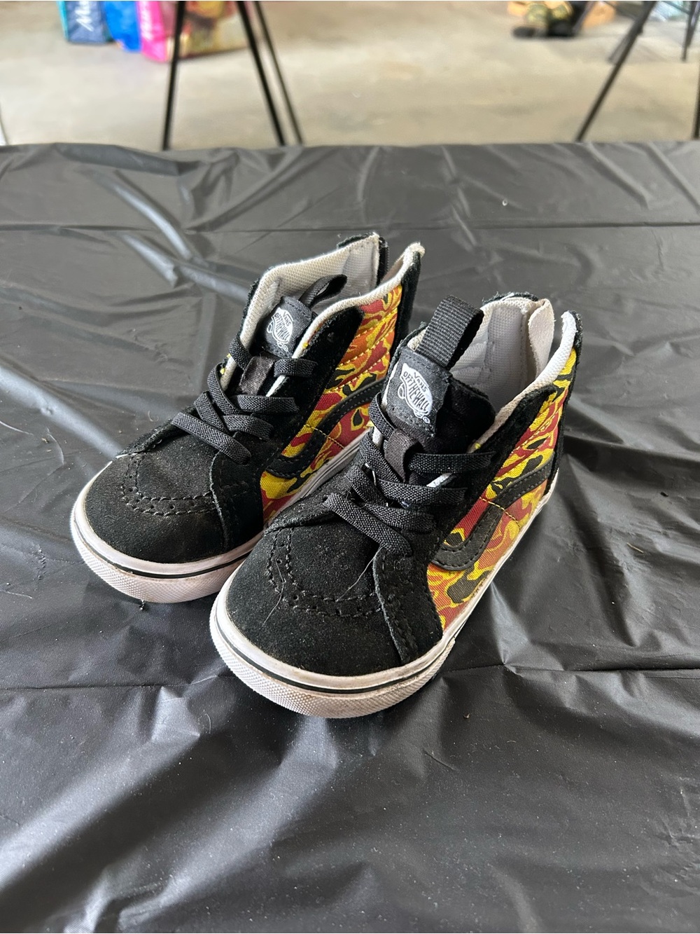 Vans Kids Black High-Top Sneakers with Red & Yellow Flame Design